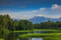 Amazing mountain landscape with clouds, tea estate natural outdoor travel background. Beauty world Royalty Free Stock Photo