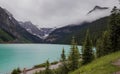 Amazing mountain landscape - Lake Louise, Rocky Mountains. Banff Tourism, National Park, Alberta, Canada. Royalty Free Stock Photo