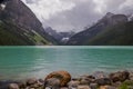 Amazing mountain landscape - Lake Louise, Rocky Mountains. Banff Tourism, National Park, Alberta, Canada. Royalty Free Stock Photo