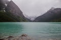 Amazing mountain landscape - Lake Louise, Rocky Mountains. Banff Tourism, National Park, Alberta, Canada. Royalty Free Stock Photo