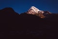 Amazing mountain landscape. Mount Kazbek view from Stepantsminda town, Georgia. Europe. Famous tourist attraction. Beauty world. C