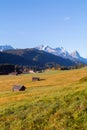 Amazing mountain pond on the Geroldsee lake WagenbrÃÂ¼chsee, in the background overlooking the Alpspitz and Zugspitz mountains , Royalty Free Stock Photo