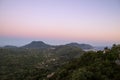 Amazing mountainous view to Corfu from Pelekas village in the dusk Royalty Free Stock Photo