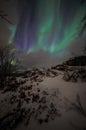 Amazing multicolored Aurora Borealis also know as Northern Lights in the night sky over Lofoten landscape, Norway, Scandinavia. Royalty Free Stock Photo