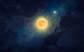 Amazing mysterious image Ã¢â¬â rising full moon in dark blue starry sky. Full moon party concept image