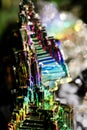 Amazing natural Bismuth glossy and metallic geometric crystal stucture. Geology of beauty.