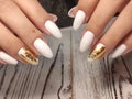 Amazing natural nails. Women& x27;s hands with clean manicure