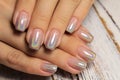 Amazing natural nails. Women`s hands with clean manicure.