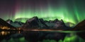 natural phenomenon of Aurora Northern Lights in the sky above the peaks of big mountains Royalty Free Stock Photo