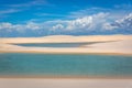 Amazing natural pools through white sand dunes. Exotic holiday destination in north of Brazil