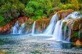 Amazing nature landscape, famous waterfall Skradinski buk at sunrise, Croatia, outdoor travel background Royalty Free Stock Photo