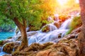 Amazing nature landscape, famous waterfall Skradinski buk at sunrise, Croatia, outdoor travel background Royalty Free Stock Photo