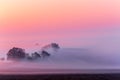 Amazing nature landscape in morning fog sunrise. Autumn scenic landscape of South Moravia in Czech Republic