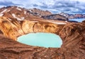 Amazing nature landscape, Viti crater geothermal lake and Oskjuvatn lake in Askja caldera, highlands of Iceland Royalty Free Stock Photo