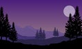 Amazing nature scenery at cool night on the edge of the city. Vector illustration