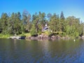 Amazing nature of Valaam island and the Church. The wonderful island of Valaam is located on lake Ladoga, Karelia. Balaam - step Royalty Free Stock Photo