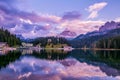 Amazing nature view of Misurina Lake and mountain range during a beautiful sunset. Location: Lake Misurina, Dolomites Alps, South Royalty Free Stock Photo