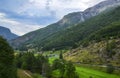 Norwegian village with fjord, mountain river and colorful houses at Flam, Sognefjord, Norway