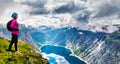 Amazing nature view on the way to Trolltunga. Location: Scandinavian Mountains, Norway, Stavanger. Artistic picture. Beauty world