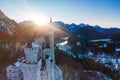 The amazing Neuschwanstein Castle at sunset in winter landscape