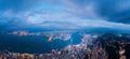 Amazing night aerial view of cityscape of Victoria Harbour, center of Hong Kong