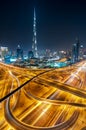 Amazing night dubai downtown skyline with tallest skyscrapers, Dubai, United Arab Emirates Royalty Free Stock Photo