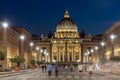 Night photo of Vatican and St. Peter`s Basilica in Rome, Italy