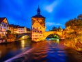 Amazing night scape of Old Town Hall of Bamberg, Germany. UNESCO World Heritage Site Royalty Free Stock Photo