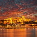 Amazing night scene with view at river Danube and famous building of Hungarian Parliament Royalty Free Stock Photo