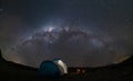 An amazing night sky at Atacama Desert. A tent, a campfire and the milky way over us, just an awe nightscape over our base camp