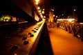 Amazing night view of the illuminated Chain Bridge close-up. Beautiful vintage lantern. Budapest Royalty Free Stock Photo