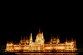 amazing night view of parliament building and river and city lights in Budapest city, travel concept, space for text