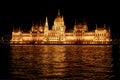 amazing night view of parliament building and river and city lights in Budapest city, travel concept, space for text