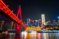 Amazing night view of Qiansimen Bridge, Hongyadong and World Financial Center , Chongqing, China Royalty Free Stock Photo