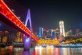 Amazing night view of Qiansimen Bridge, Hongyadong and World Financial Center , Chongqing, China Royalty Free Stock Photo