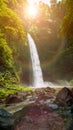 Amazing Nungnung waterfall with sunlight flares, Bali, Indonesia Royalty Free Stock Photo