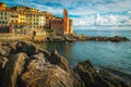 Colorful mediterranean seaside buildings in Tellaro, Liguria, Italy