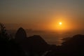 Amazing orange sunrise over the Sugarloaf Mountain in Rio de Janeiro