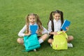 Amazing outdoor library. Happy children pick up library books. Lending library. School library. Literature and language Royalty Free Stock Photo