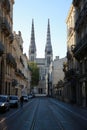 Amazing outlook to the spires of cathedral towers of  Saint Andrew  Bordeaux Cathedral CathÃÂ©drale Saint-AndrÃÂ© de Bordeaux. Royalty Free Stock Photo