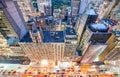 Amazing overhead night view of Manhattan streets and skyscrapers Royalty Free Stock Photo