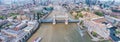 The amazing panorama aerial view of Tower Bridge and River Thames, London. Famous International Landmark Royalty Free Stock Photo