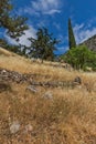 Amazing Panorama of Amphitheatre in Ancient Greek archaeological site of Delphi, Greece Royalty Free Stock Photo