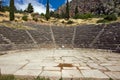 Amazing Panorama of Amphitheatre in Ancient Greek archaeological site of Delphi, Greece Royalty Free Stock Photo