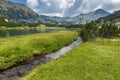 Amazing Panorama of Banderishki Chukar and Muratovo lake, Pirin Mountain Royalty Free Stock Photo