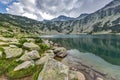 Amazing panorama of Banderishki Chukar Peak and The Fish Lake, Pirin Mountain Royalty Free Stock Photo