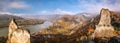 Panorama of Duernstein village with castle during autumn in Austria