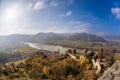 Panorama of Duernstein village with castle during autumn in Austria