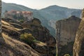 Amazing Panorama of Holy Monastery of Varlaam in Meteora, Greece Royalty Free Stock Photo