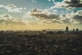 Amazing panorama of the huge Cairo city, great pyramids of Giza visible in the distance. Cloudy warm winter day, as seen from the Royalty Free Stock Photo